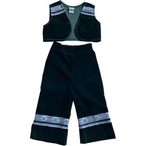 Vintage Aldens Kids Forest Green Velvet Lace Vest and Pants Set 2T  Holiday 70s